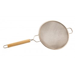 10"Bowl Strainer 18/8 Stainless Steel Double Mesh (Wood Handle)