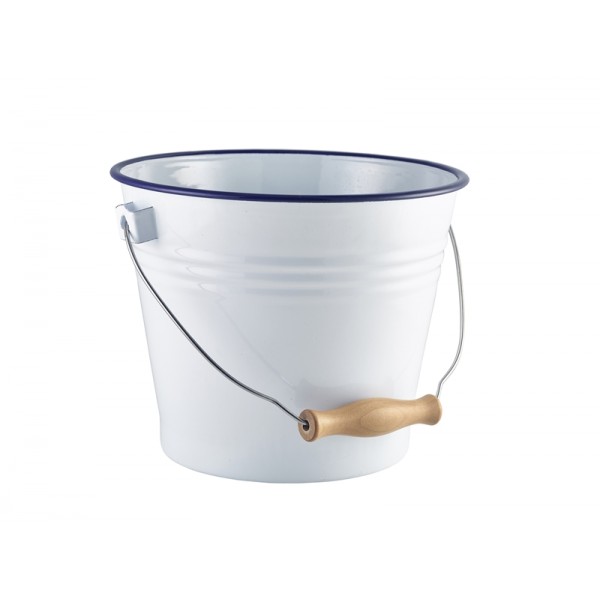 Enamel Bucket White with Blue Rim 16cm Dia. 2L/70.5oz 16 x 14cm (Dia. x H)