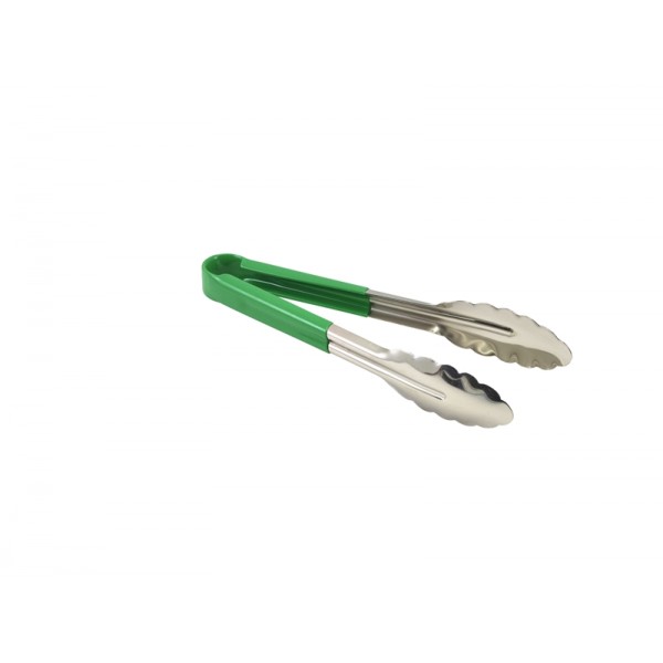 Genware Colour Coded Stainless Steel  Tong 23cm Green