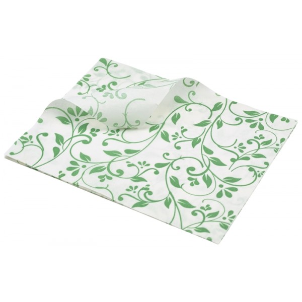 Greaseproof Paper Green Floral Print 25 x 20cm