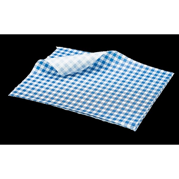 Greaseproof Paper Blue Gingham Print 25 x 20cm 1000 Sheets per Parcel