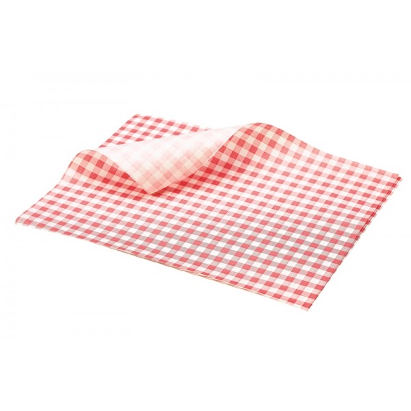 Greaseproof Paper Red Gingham Print 25 x 20cm 1000 Sheets per Parcel